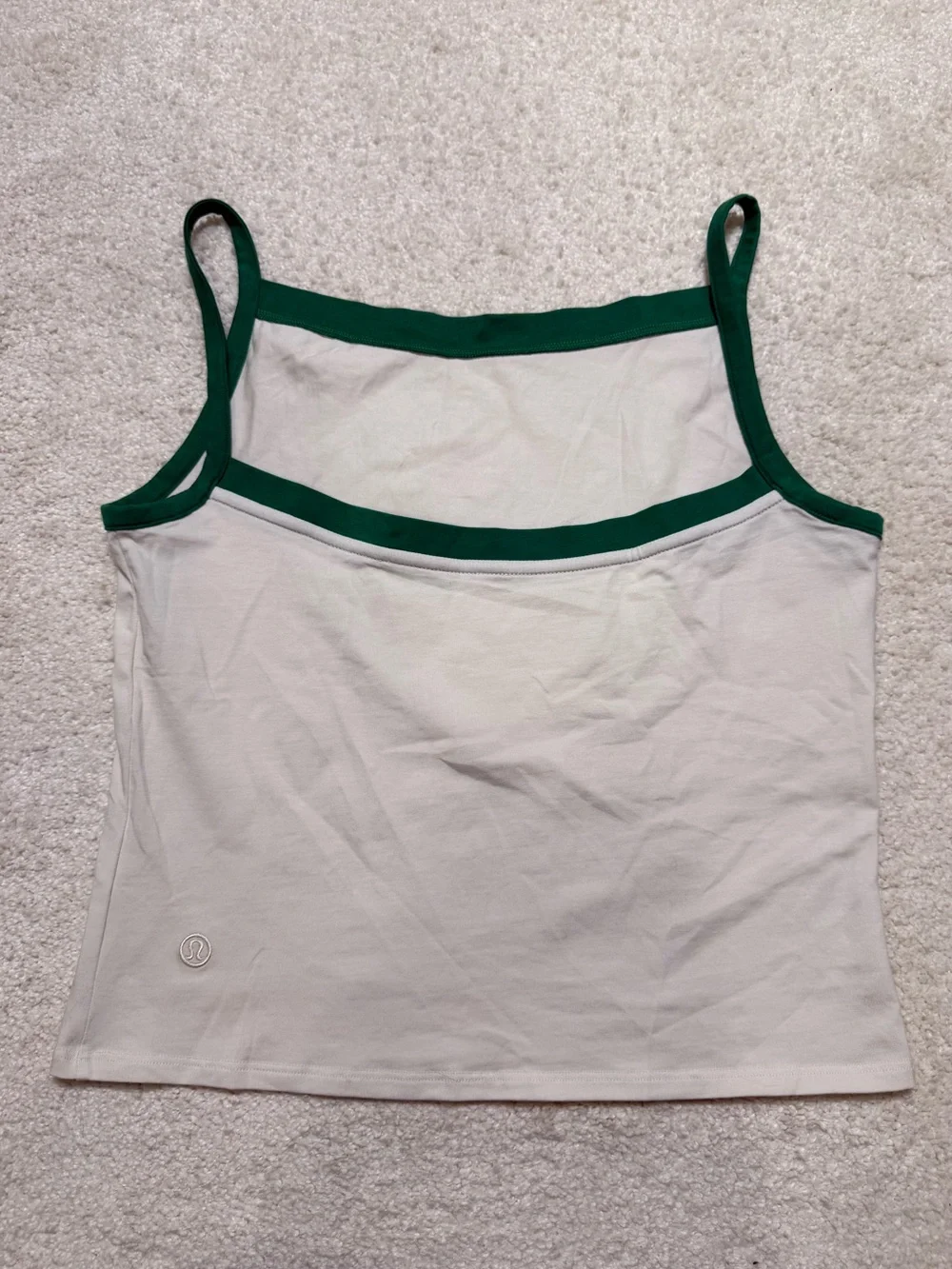 Lululemon Organic Cotton High Neck Ringer Tank Top Light Ivory/Raceway Green